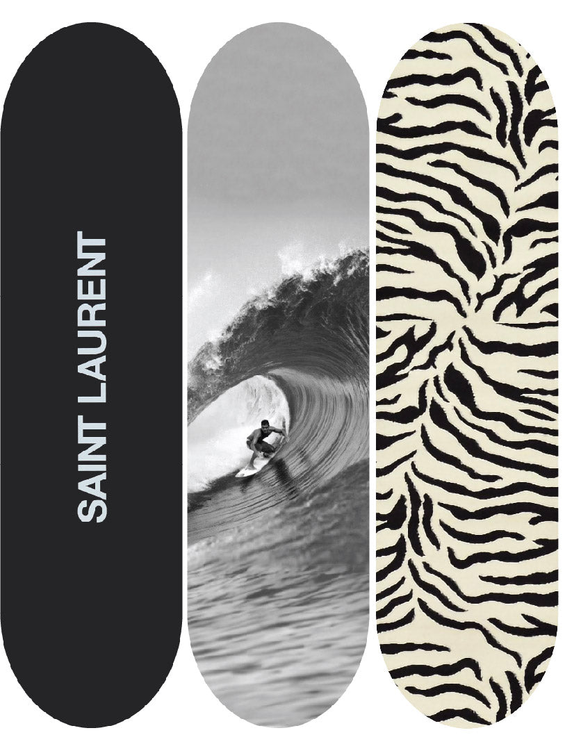 SAINT LAURENT イブサンローラン ブラック スケートボードデッキ ZEBRA X SURF X YSL – Manic Cherry